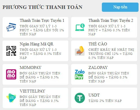 Các phương thức nạp tiền Jun88