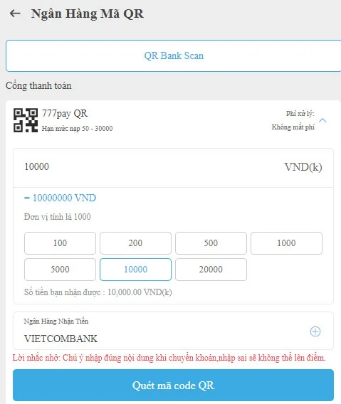 Hướng dẫn nạp tiền Jun88 QR code